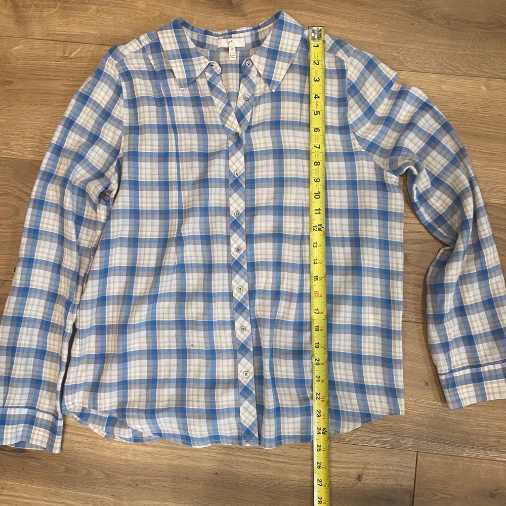 Joie Plaid Button Down Blue Shirt medium - Picture 4 of 5
